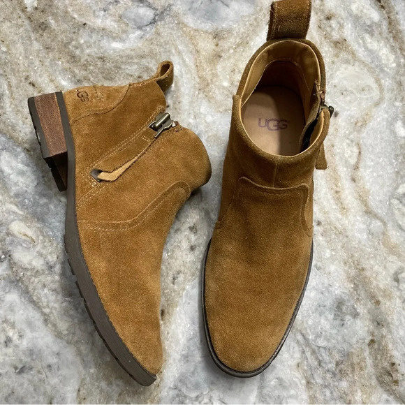 UGG Aureo II Suede Ankle Boot Booties Chestnut/Tan | Women's Size 6 - Picture 3 of 14